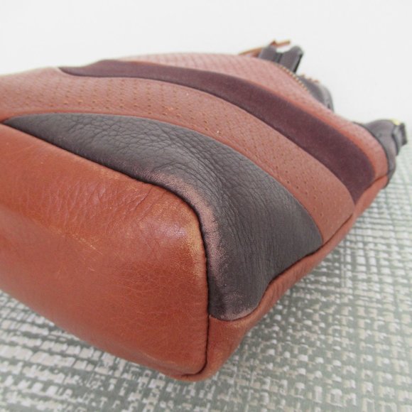 Fossil 100% Leather and Suede Bucket Shoulder Handbag Crossbody Medium sz Brown - Picture 8 of 13